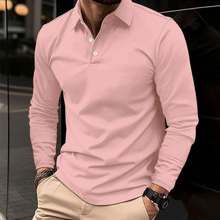 Herren Langarm-Poloshirt schmale Passform Hemdkragen - Rosa