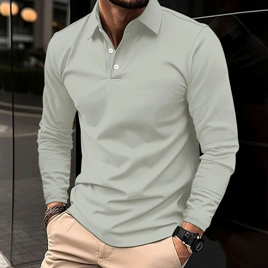 Herren Langarm-Poloshirt schmale Passform Hemdkragen - Grau