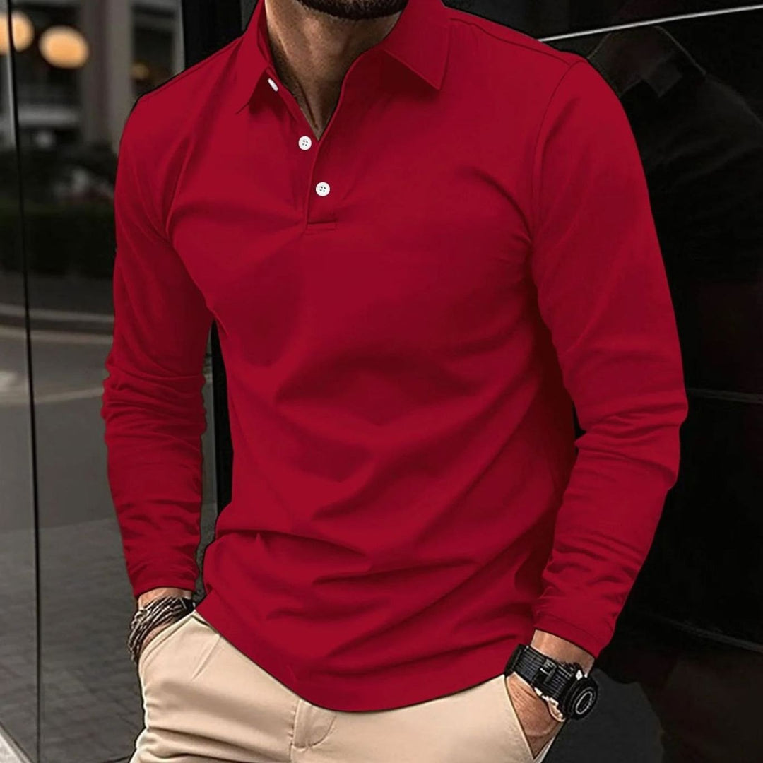 Herren Langarm-Poloshirt schmale Passform Hemdkragen - Rot