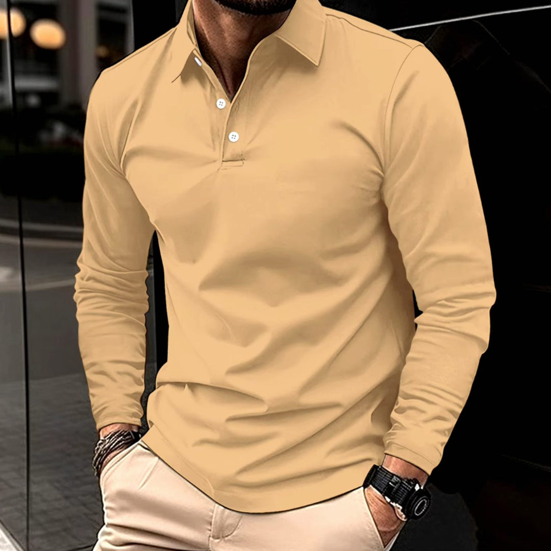 Herren Langarm-Poloshirt schmale Passform Hemdkragen - Khaki