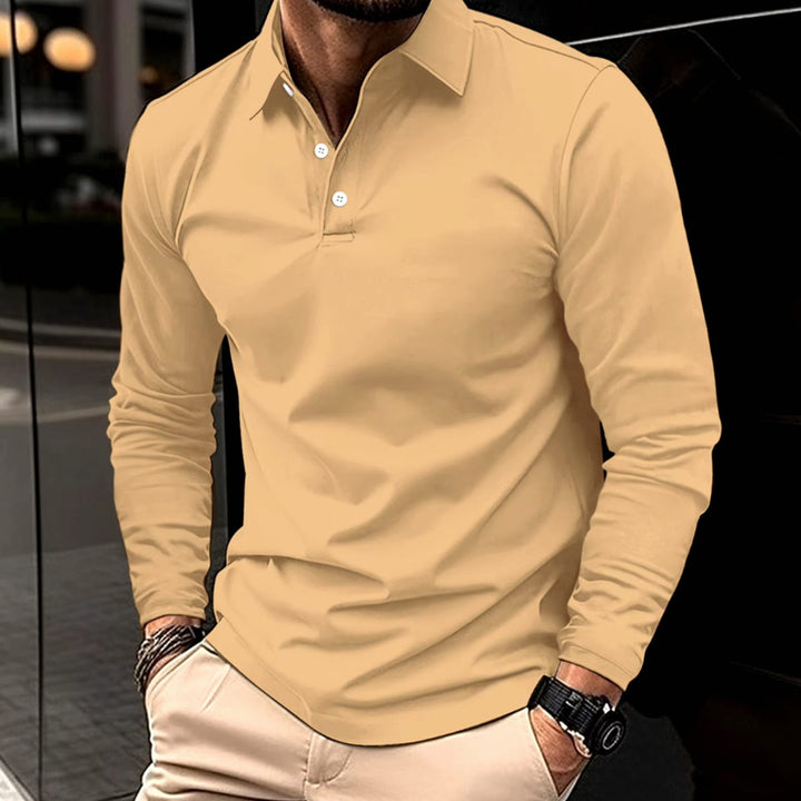 Herren Langarm-Poloshirt schmale Passform Hemdkragen - Khaki
