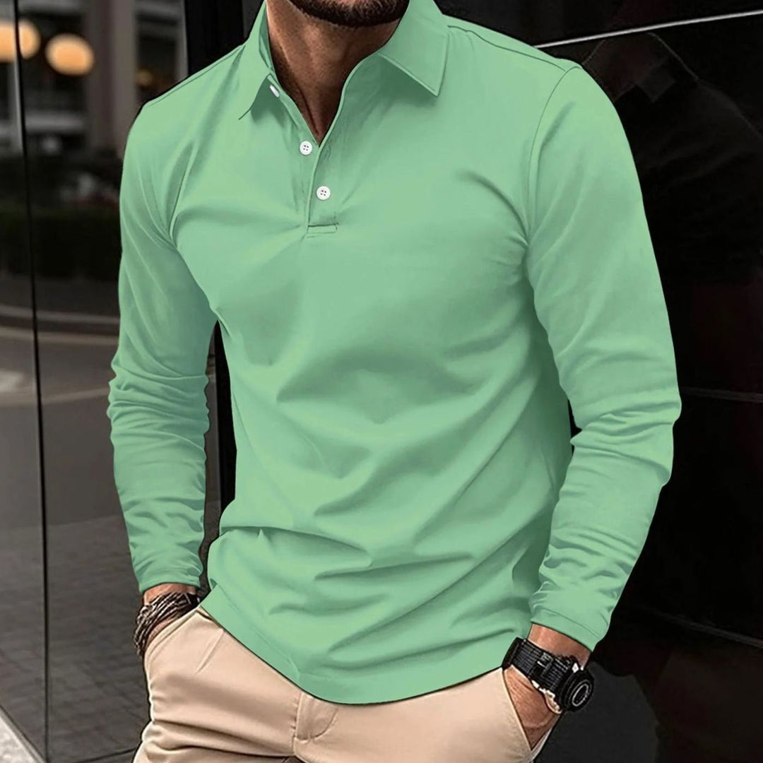 Herren Langarm-Poloshirt schmale Passform Hemdkragen - Grün