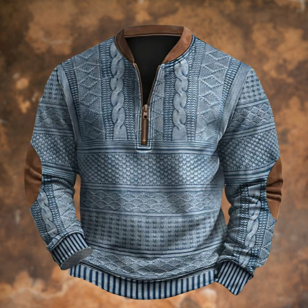 Herren Langarm-Sweatshirt Grafik-Print Quarter-Zip Pullover - Blau