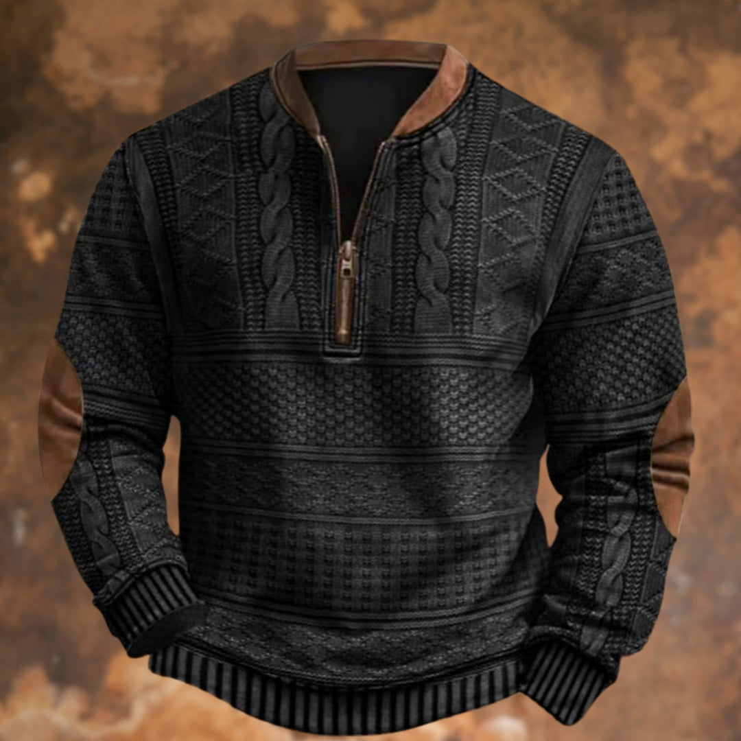 Herren Langarm-Sweatshirt Grafik-Print Quarter-Zip Pullover - Schwarz