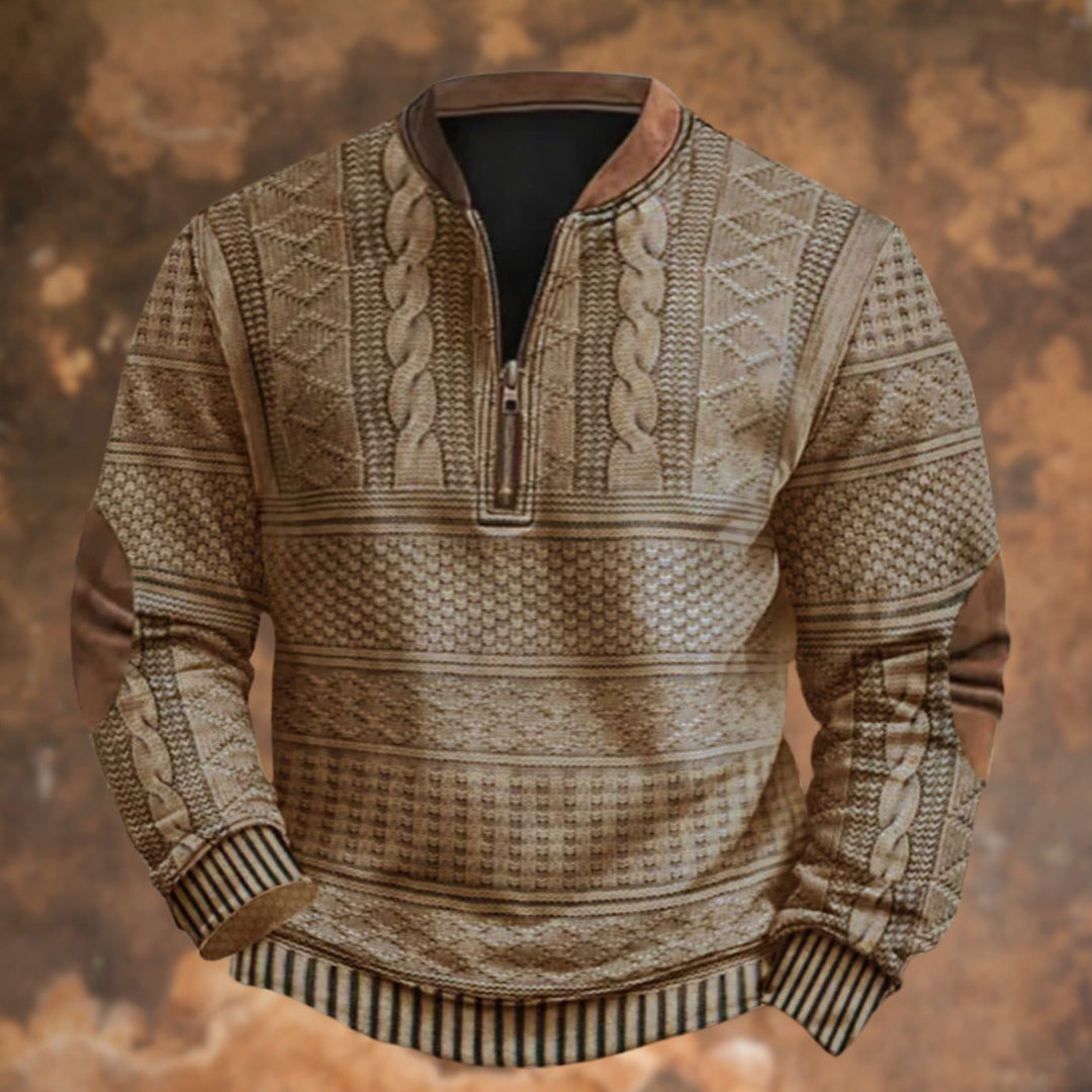 Herren Langarm-Sweatshirt Grafik-Print Quarter-Zip Pullover - Khaki