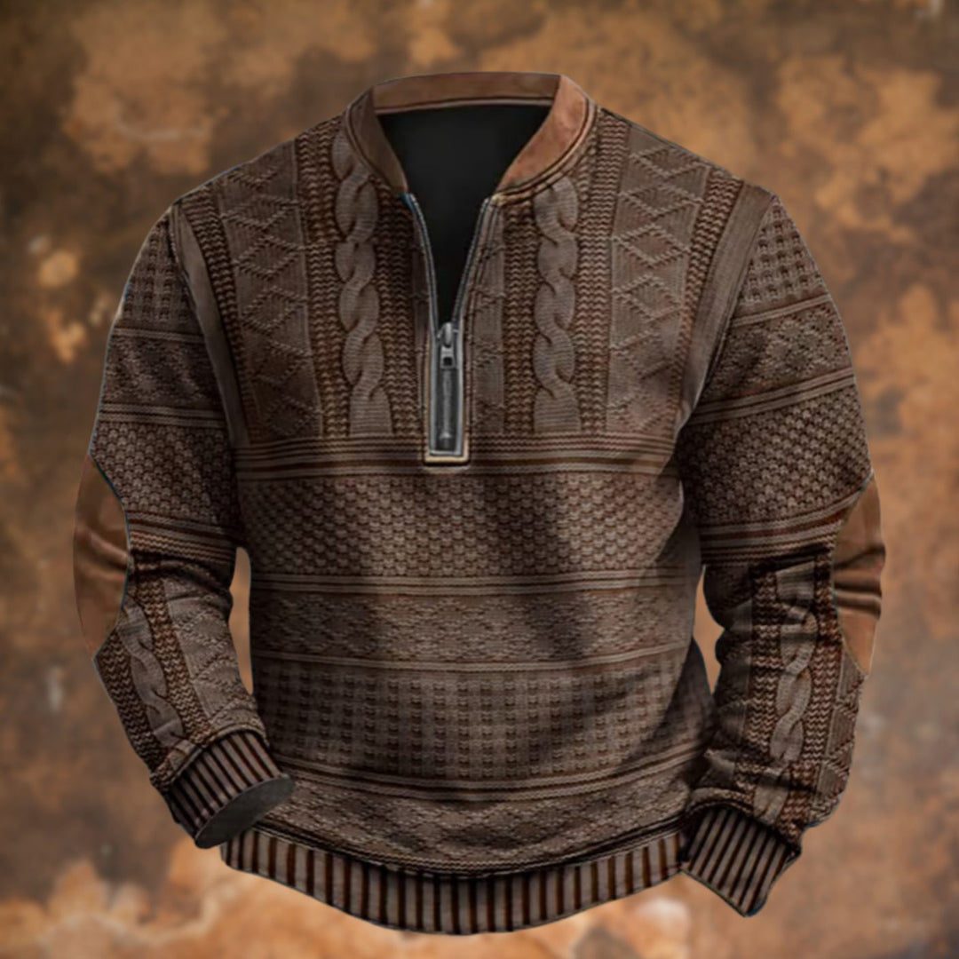 Herren Langarm-Sweatshirt Grafik-Print Quarter-Zip Pullover - Braun