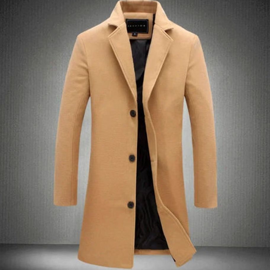 Herren Langer Taillierter Formeller Wintermantel Warm - Khaki