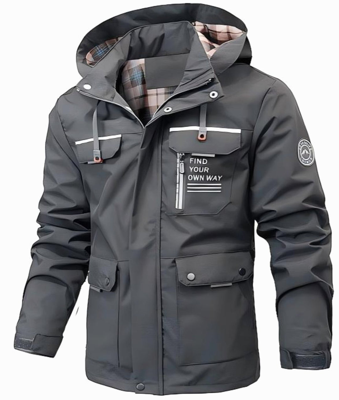 Herren Leichte Wasserdichte Kapuzenjacke für den Winter - Grau
