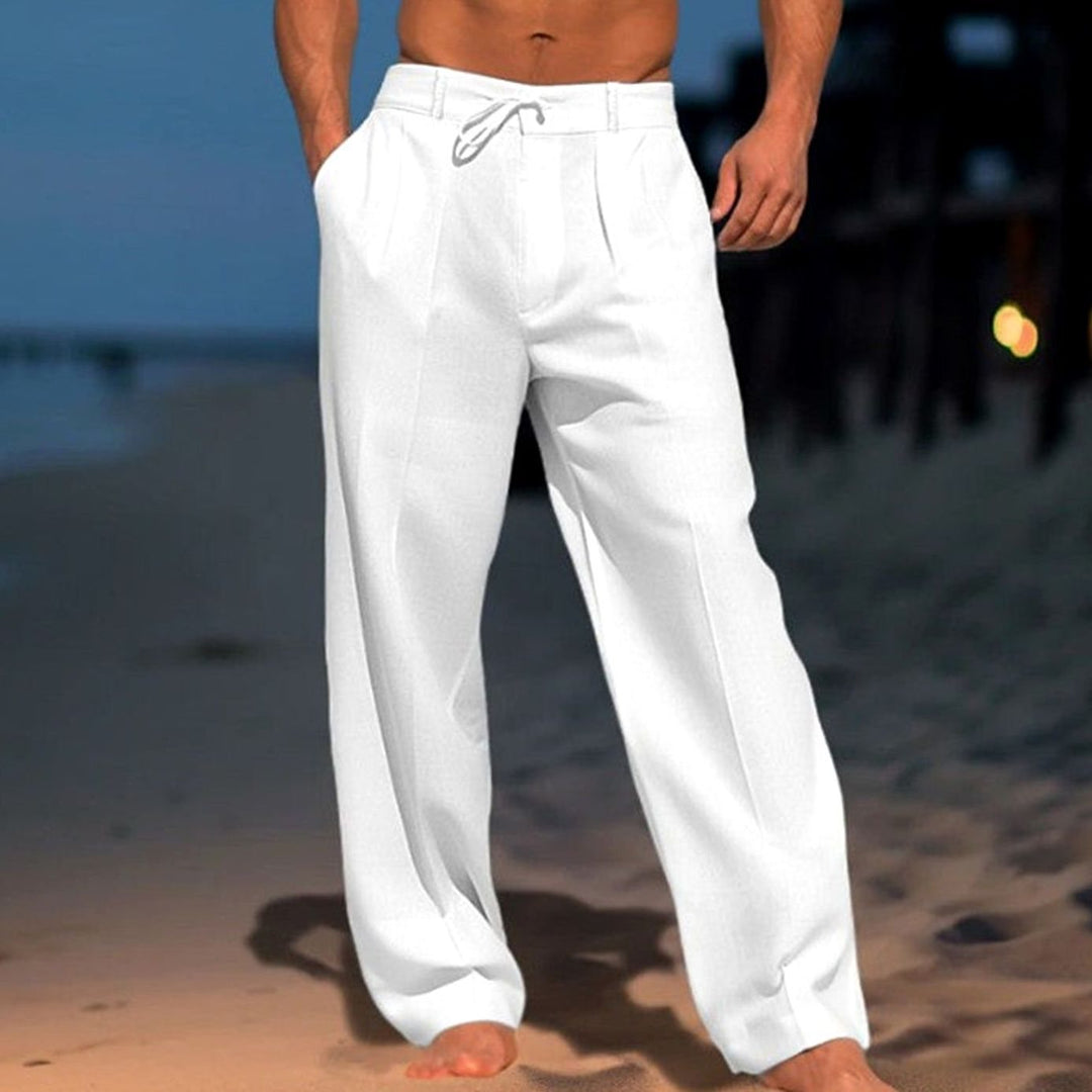 Herren Lockere Leinenhose mit Kordelzug Plissiert Frühjahr - Weiß