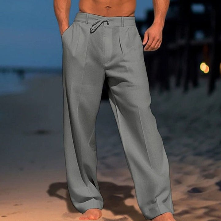 Herren Lockere Leinenhose mit Kordelzug Plissiert Frühjahr - Dunkelgrau