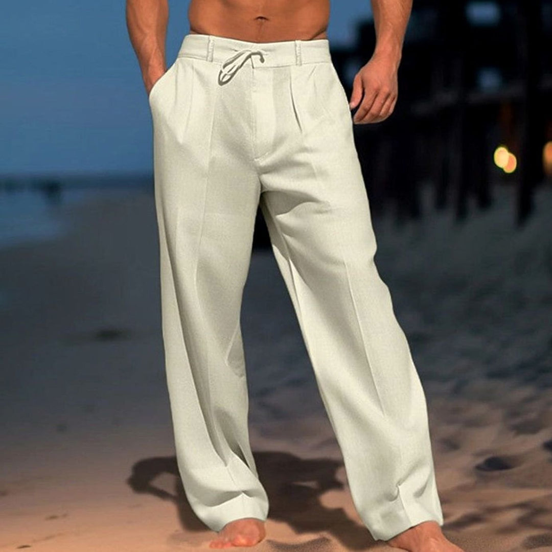 Herren Lockere Leinenhose mit Kordelzug Plissiert Frühjahr - Khaki
