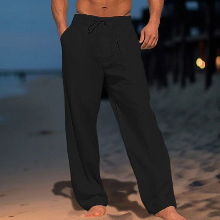Herren Lockere Leinenhose mit Kordelzug Plissiert Frühjahr - Schwarz