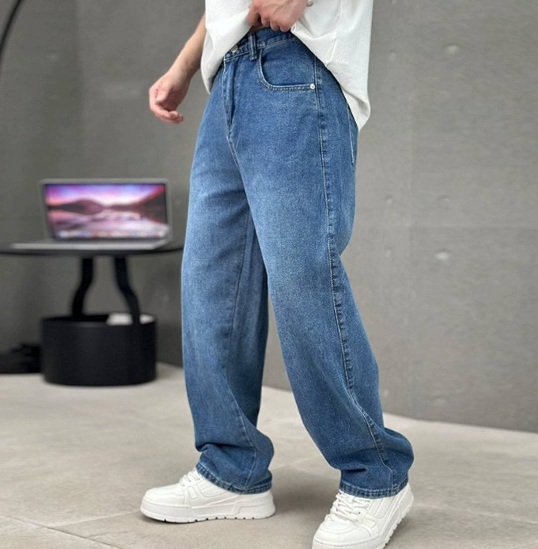 Herren Loose-Fit Jeans geradem Schnitt weites Bein Denim - Blau