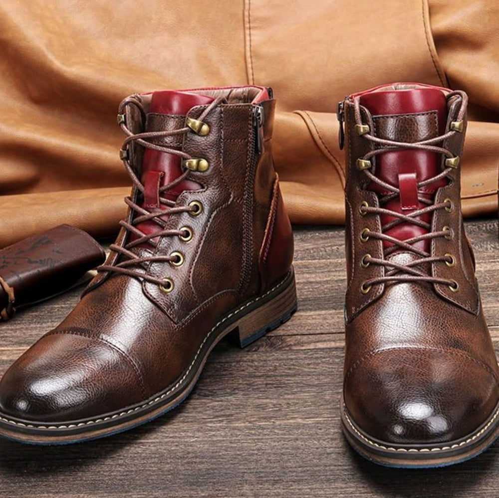 Herren Lässige Schnürstiefeletten mit Seitlichem Reißverschluss - Braun