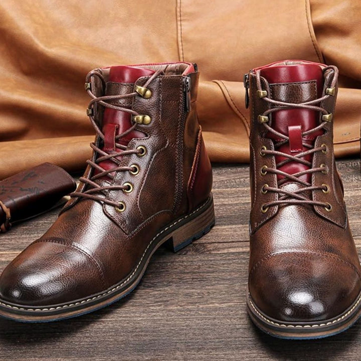 Herren Lässige Schnürstiefeletten mit Seitlichem Reißverschluss - Braun
