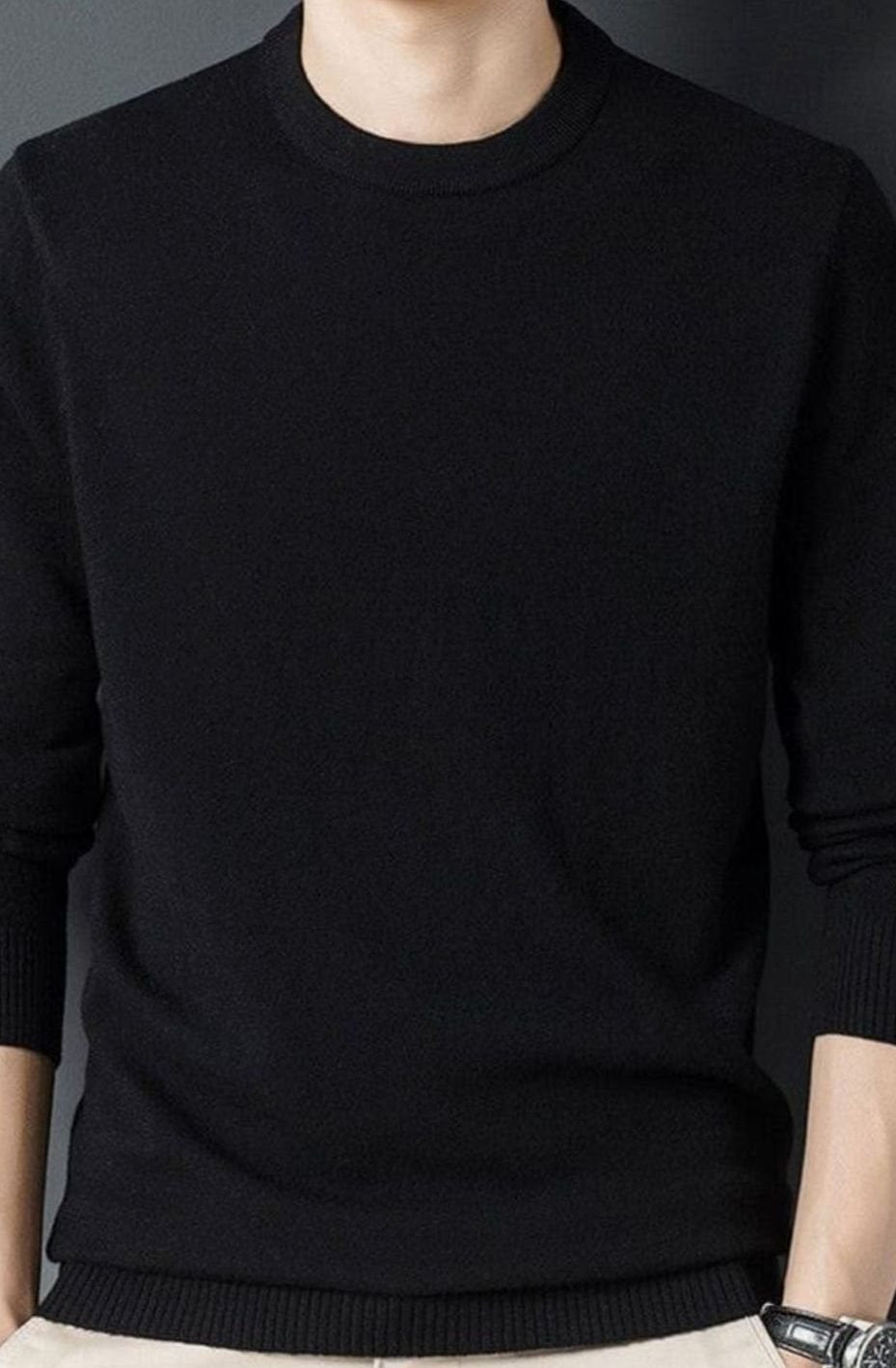 Herren Lässiger Langarm-Pullover Lockere Rundhals-Strickjacke - Schwarz