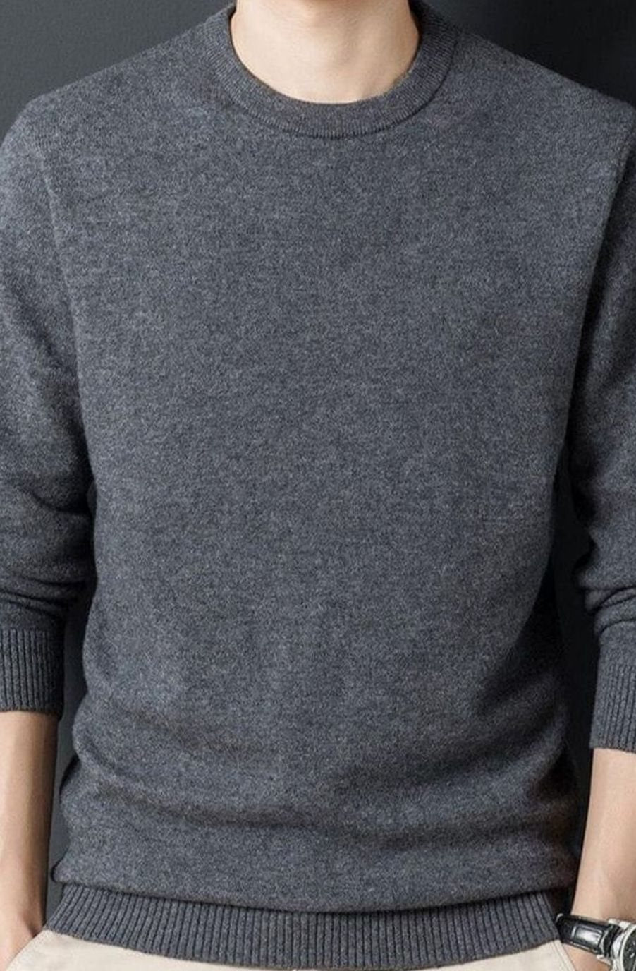 Herren Lässiger Langarm-Pullover Lockere Rundhals-Strickjacke - Grau