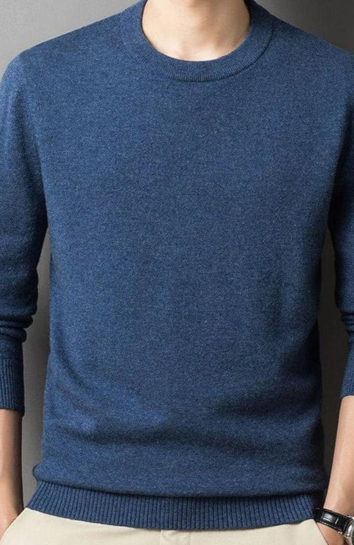 Herren Lässiger Langarm-Pullover Lockere Rundhals-Strickjacke - Blau