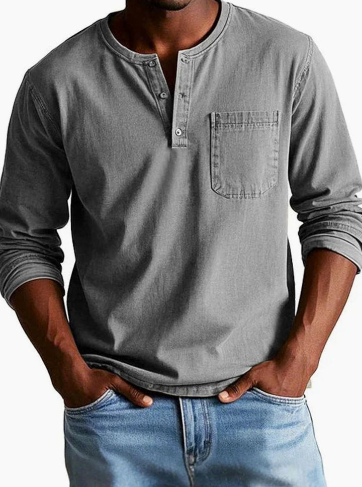 Herren Lässiges Langarm-Henleyshirt mit Brusttasche - Grau