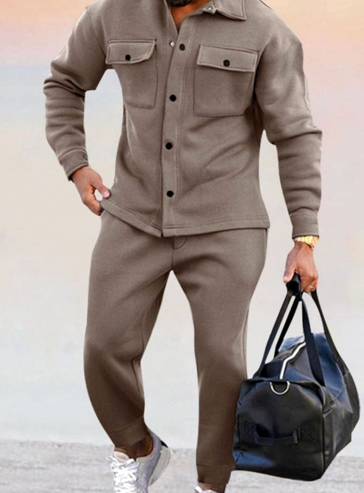 Herren Lässiges zweiteiliges Outfit-Set Knopfhemd Jogginghose