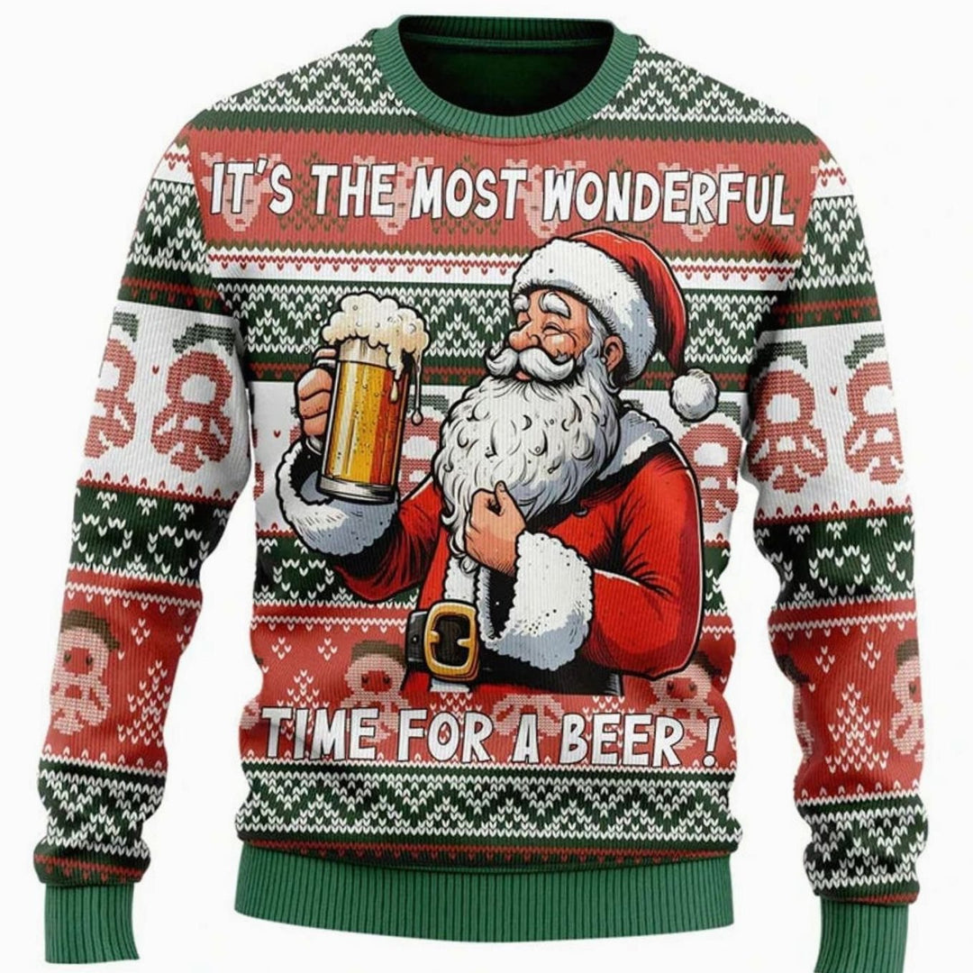 Herren Lustiger Bier-Weihnachtspullover Rundhals Motiv-Strickpullover - Mehrfarbig / Weihnachtsmann Druck