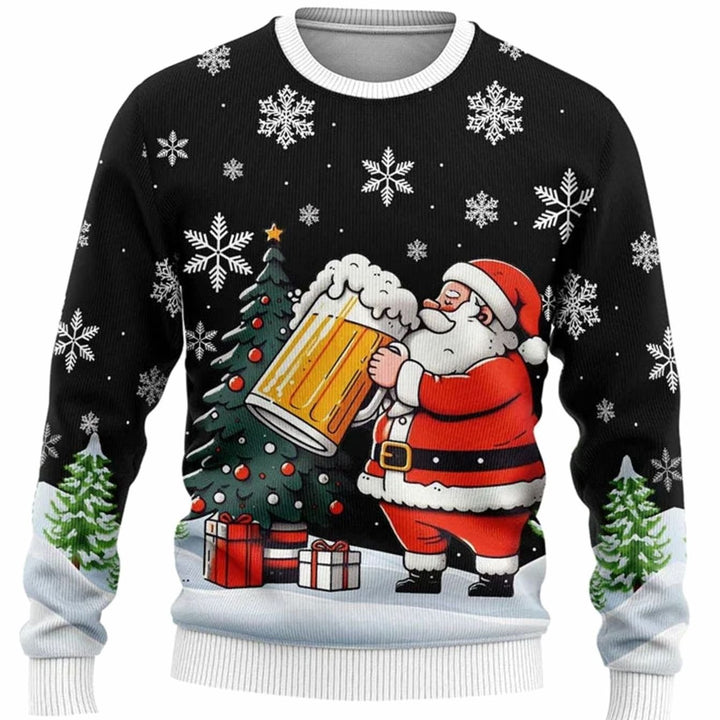 Herren Lustiger Bier-Weihnachtspullover Rundhals Motiv-Strickpullover
