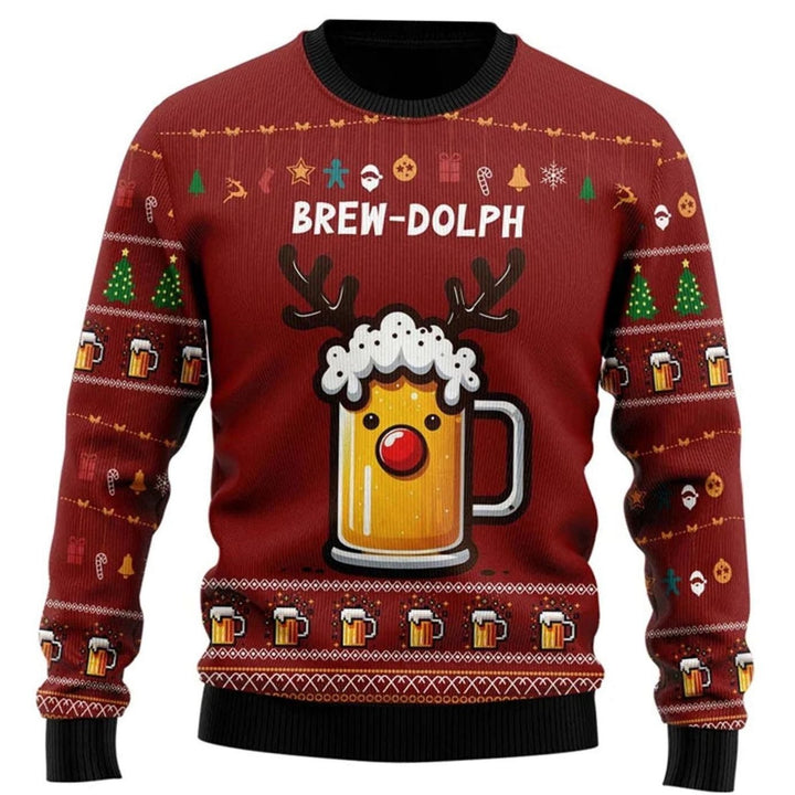 Herren Lustiger Bier-Weihnachtspullover Rundhals Motiv-Strickpullover - Rot / Bier Druck