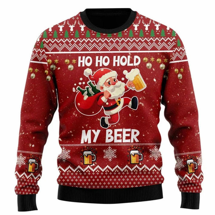 Herren Lustiger Bier-Weihnachtspullover Rundhals Motiv-Strickpullover - Rot / Weihnachtsmann Druck