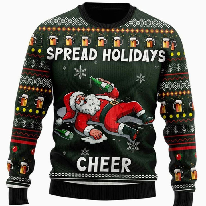 Herren Lustiger Bier-Weihnachtspullover Rundhals Motiv-Strickpullover - Armeegrün
