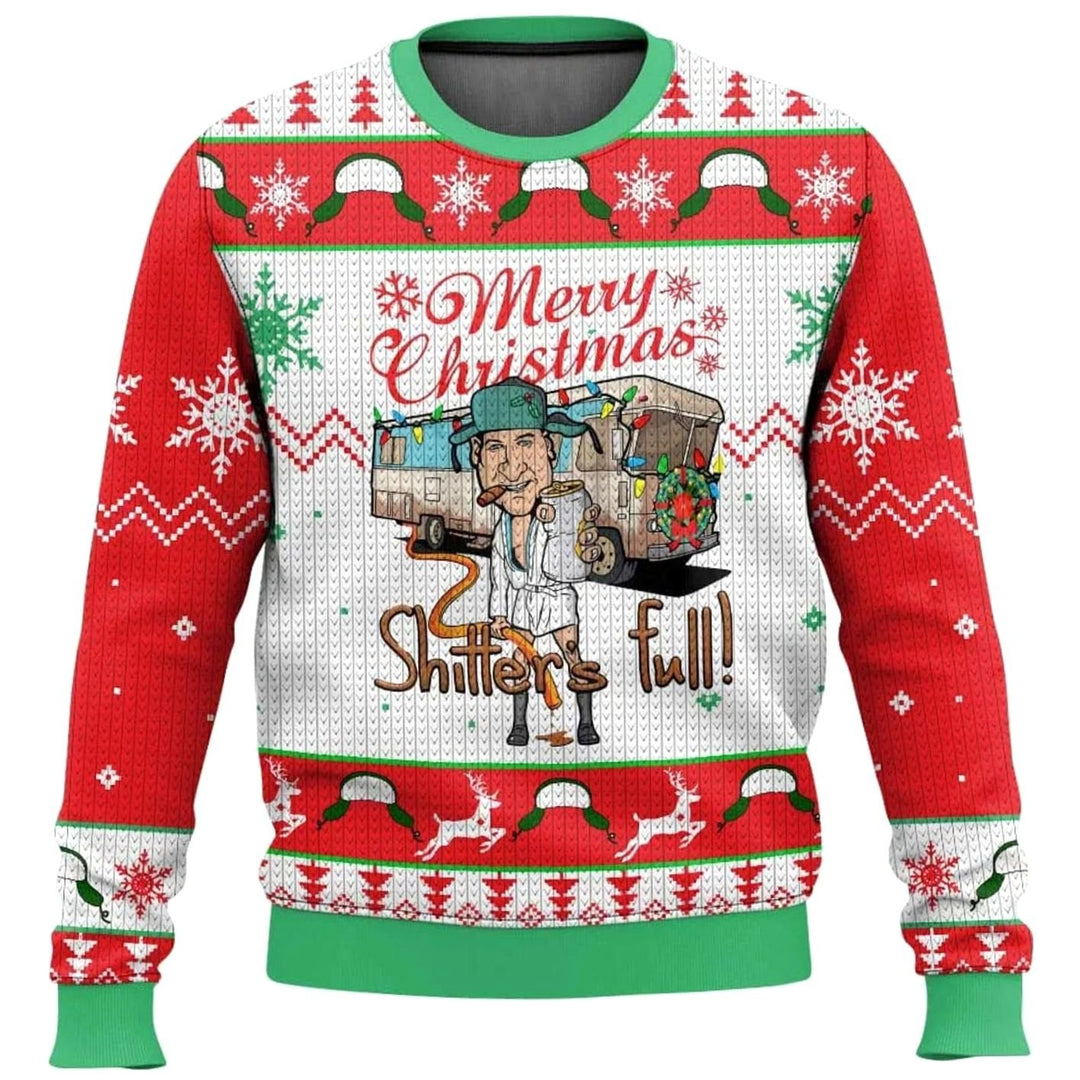 Herren Lustiger Ski-Themen-Weihnachtspullover Rundhals Oversized - Rot / Weiß / Grün