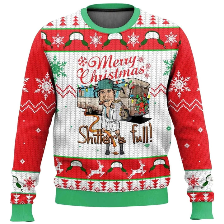 Herren Lustiger Ski-Themen-Weihnachtspullover Rundhals Oversized - Rot / Weiß / Grün