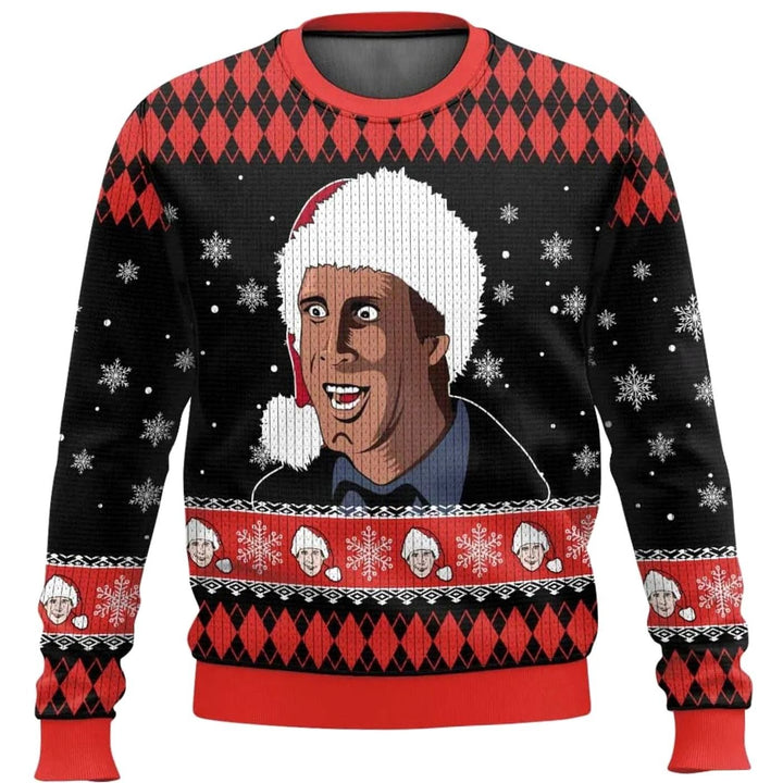 Herren Lustiger Ski-Themen-Weihnachtspullover Rundhals Oversized - Schwarz / Rot