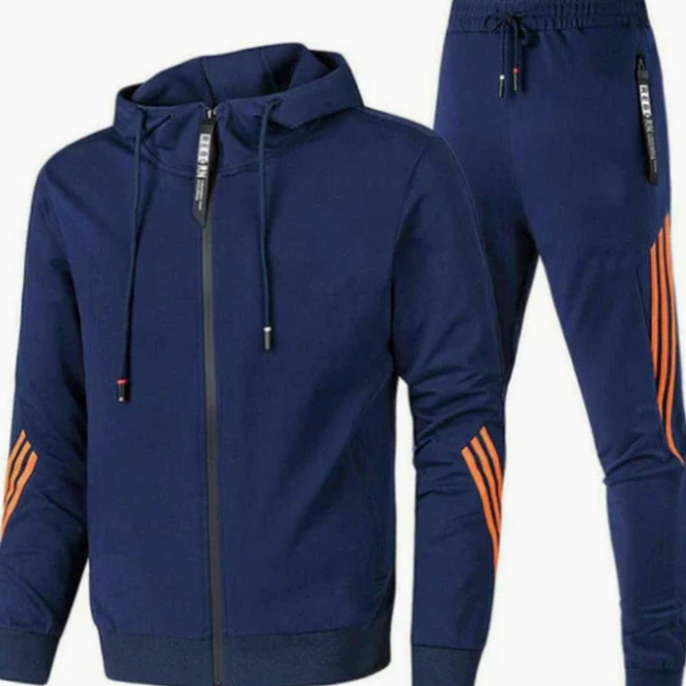 Herren Modernes Streetwear-Hoodie-Set Zweiteiliger Jogginganzug - Marineblau