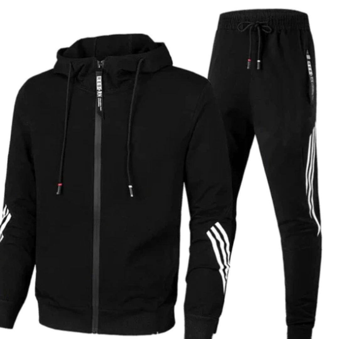 Herren Modernes Streetwear-Hoodie-Set Zweiteiliger Jogginganzug - Schwarz
