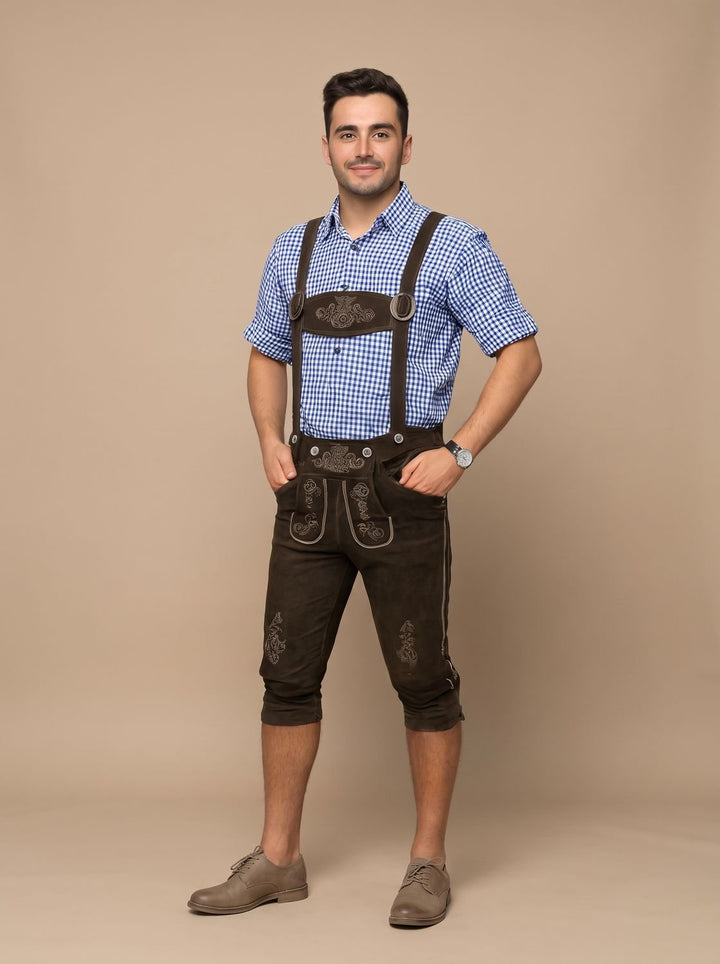 Herren Oktoberfest Kniebundhose mit Hosenträgern Stickerei