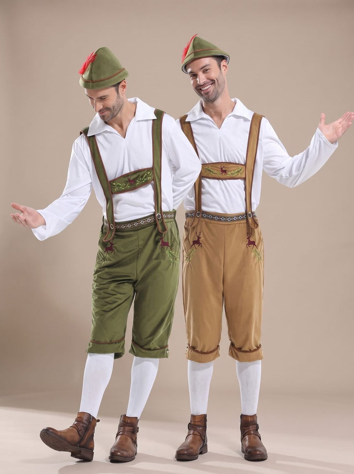 Herren Oktoberfest Kostüm Lederhose Träger Hemd Hut Set