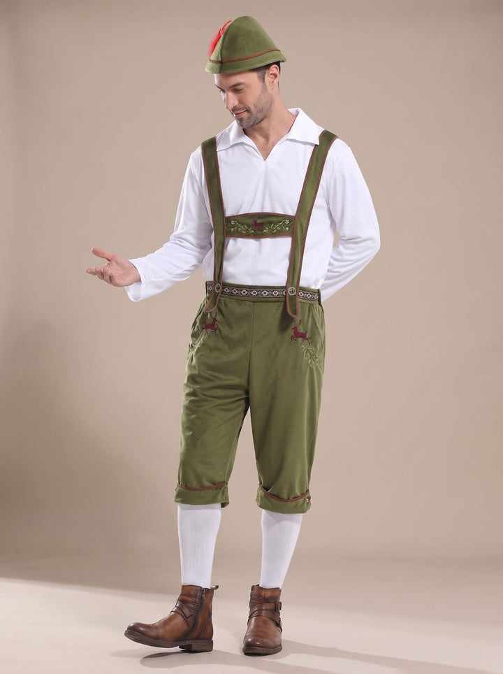 Herren Oktoberfest Kostüm Lederhose Träger Hemd Hut Set
