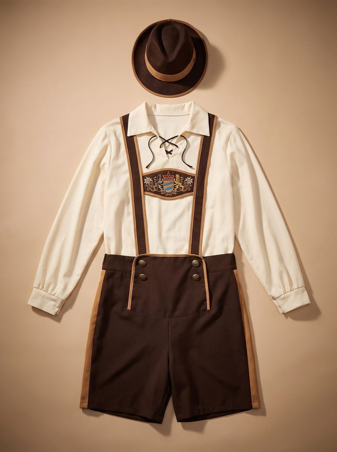 Herren Oktoberfest Kostüm Set Lederhosen-Shorts Hosenträger Hut