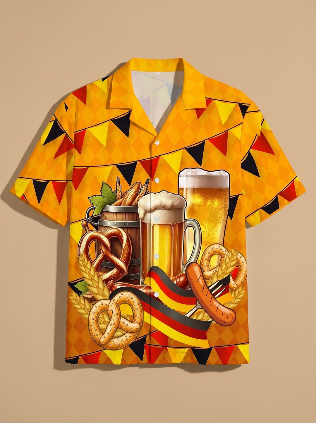 Herren Oktoberfest Kurzarmhemd Bier Brezel Wurst Motiv