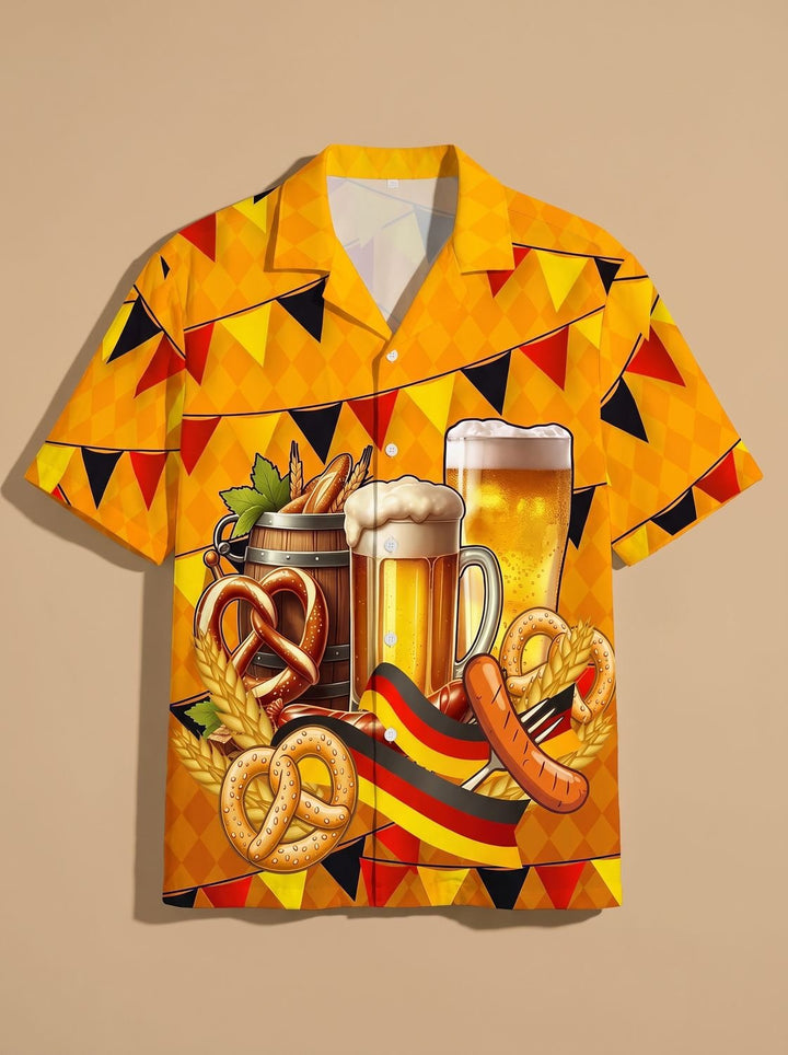 Herren Oktoberfest Kurzarmhemd Bier Brezel Wurst Motiv