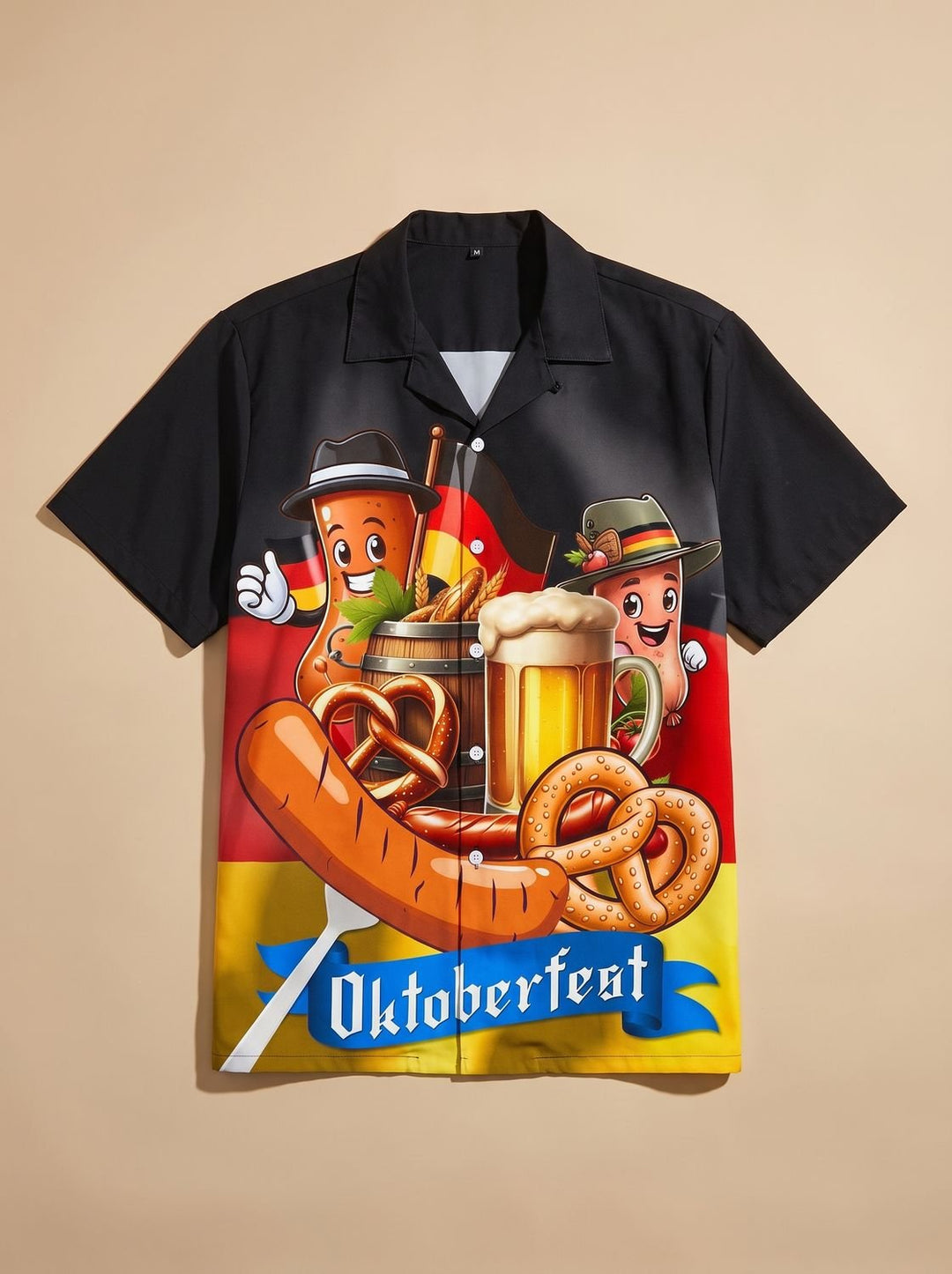 Herren Oktoberfest Kurzarmhemd Bier Brezel Wurst Motiv