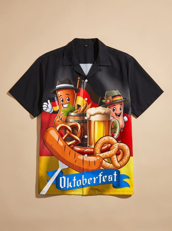 Herren Oktoberfest Kurzarmhemd Bier Brezel Wurst Motiv