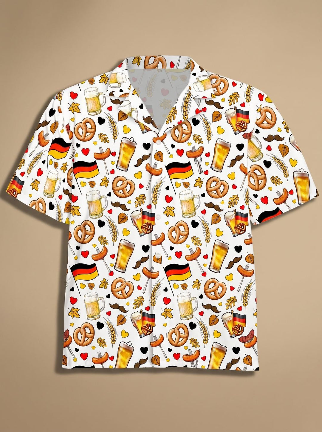 Herren Oktoberfest Kurzarmhemd Bier Brezel Wurst Motiv