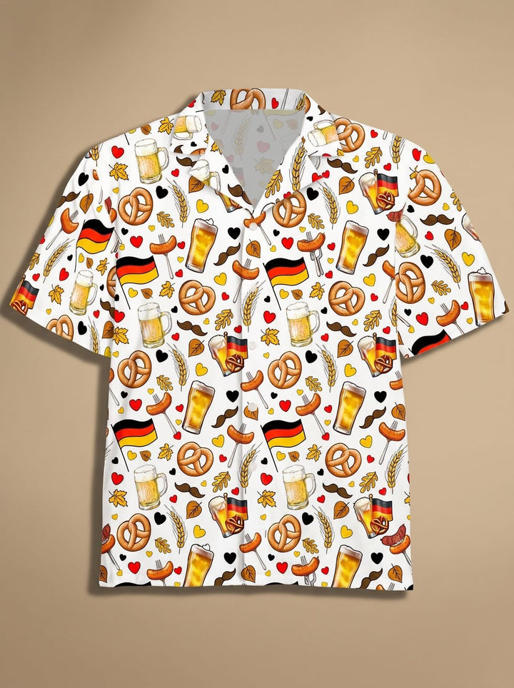 Herren Oktoberfest Kurzarmhemd Bier Brezel Wurst Motiv