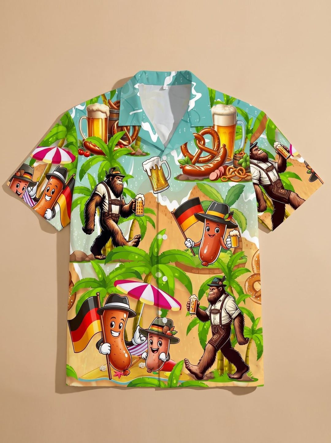 Herren Oktoberfest Kurzarmhemd Bier Brezel Wurst Motiv