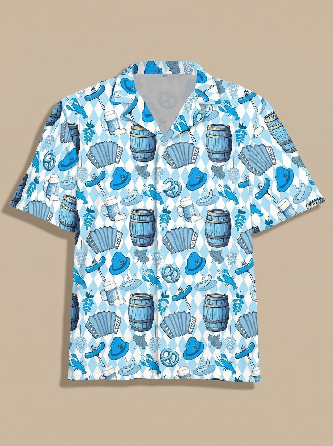 Herren Oktoberfest Kurzarmhemd Bier Brezel Wurst Motiv