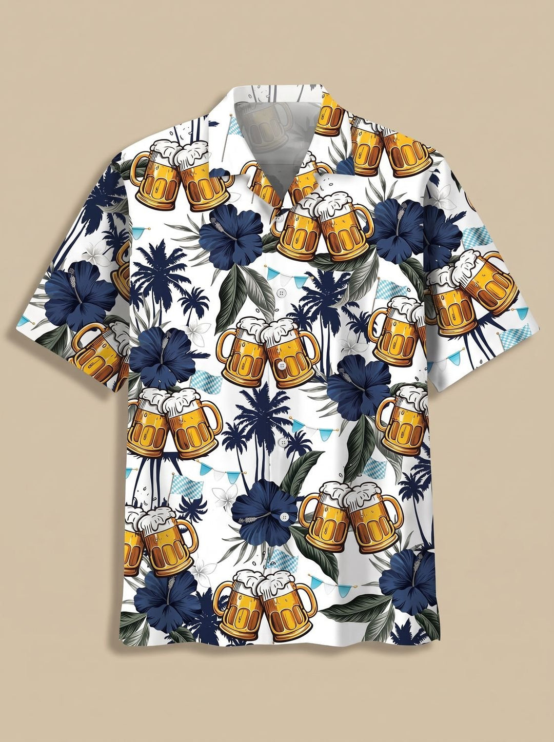 Herren Oktoberfest Kurzarmhemd mit Bierkrug-Blumen-Print