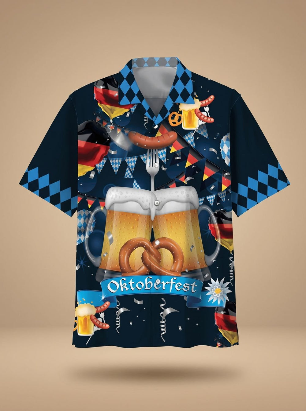Herren Oktoberfest Kurzarmhemd mit Bierkrug-Blumen-Print