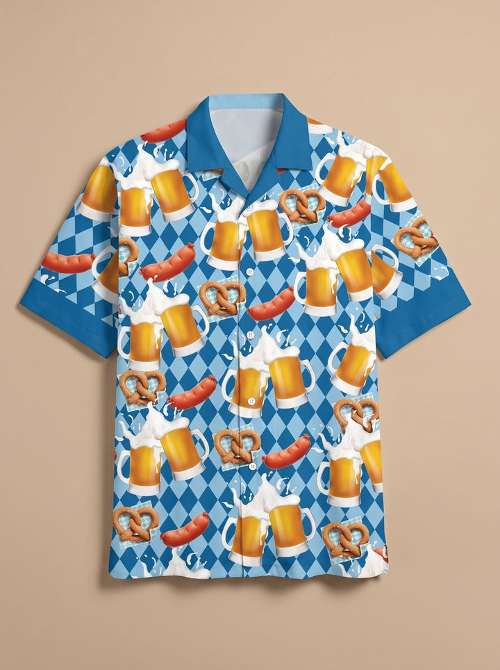 Herren Oktoberfest Kurzarmhemd mit Bierkrug-Blumen-Print