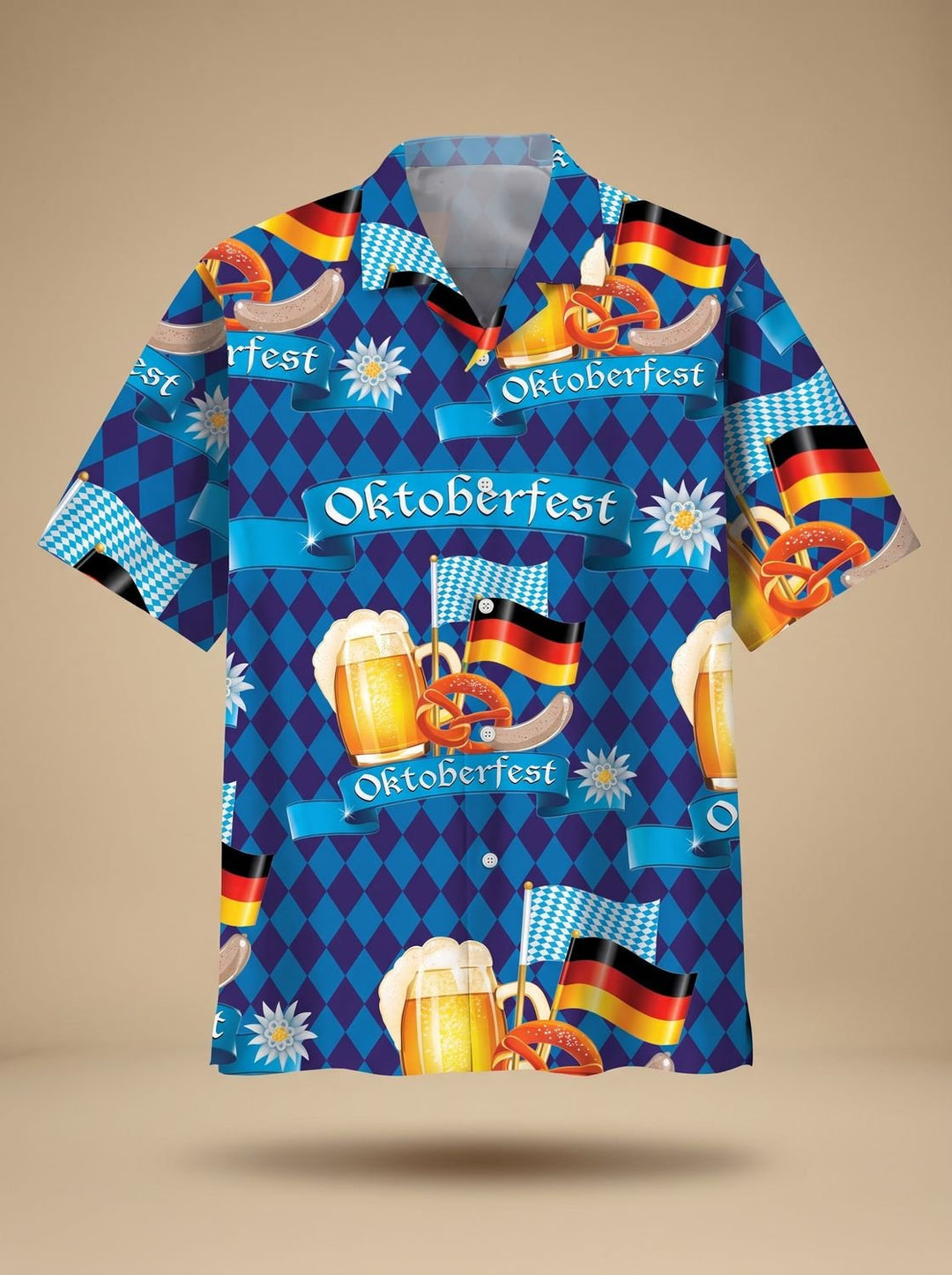Herren Oktoberfest Kurzarmhemd mit Bierkrug-Blumen-Print